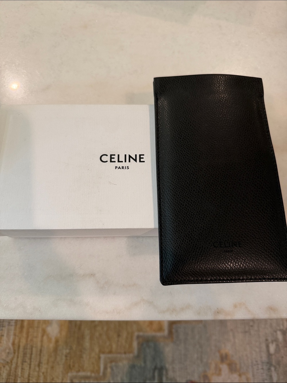 Celine Black Pebbled Leather Long Glass Case